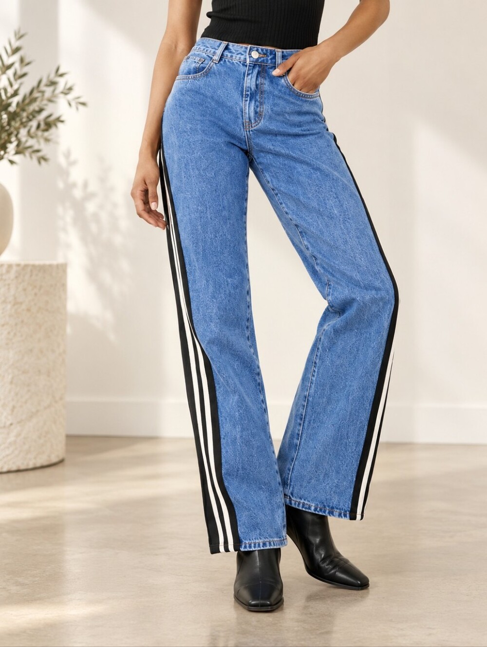 Dot And Lu Anthropologie High-Rise Wide Leg Jeans Side Panel Blue 26 27 Small Xs